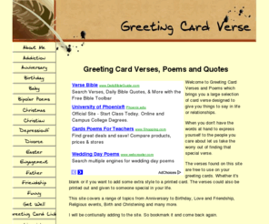 greeting-card-verse.com: Greeting Card Verses and Poems
Free to use greeting card verses, poems and quotes for your greeting cards., love, birthday, anniversary, friendship and more.