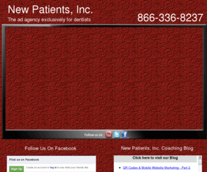 newpatientsinc.com: Dental Marketing Services, Dental Marketing Company, Dental Practice Marketing, Dental Office Advertising, New Patients Inc, NPI
Dental marketing services is our focus at New Patients Inc.  NPI is a full service ad agency for dentists, we work with the
dental office team to help them increase the number of new patients coming into their dental practice.