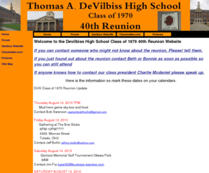 dhs70.com: Devilbiss Reunion - Home
Devilbiss High School Class of 1970, 40th reunion in Toledo, Ohio information.