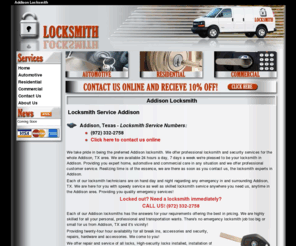 locksmithaddison.net: Addison Locksmith – 24/7 Fast Locksmith Addison, TX
24 Hour Emergency Locksmith Services in Addison TX – Save 10% for finding us online – We service all automotive, residential, and commercial locks!  Call Now! (972) 332-2758