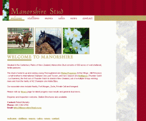 manorshirestud.co.nz: Manorshire Stud Thoroughbred Horse Breeders New Zealand
Thoroughbred horse stud New Zealand standing stallions Flying Pegasus (In The Wings x Mill Princess) and Brilliance (Thunder Gulch x La Gueriere). 