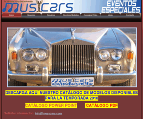 musycars.com: Inicio - MUSYCARS Eventos Especiales
Automóviles clásicos para bodas y eventos. Servicios de discoteca móvil y música en vivo.