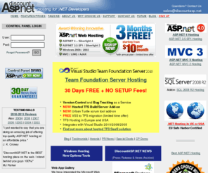 discountasp.net: ASP.NET Hosting, ASP Hosting, MVC, Silverlight, WebMatrix, Windows 2008, SQL Server, IIS7 Webhosting | Hosted TFS
ASP.NET 4.0 Hosting in US and UK, Team Foundation Server TFS Hosting, MVC, Silveright, SQL 2008 R2, Windows 2008, IIS7