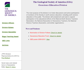 gsaged.org: GSA Geoscience Education Division
The Geological Society of America -- advancing the geosciences, enhancing professional growth, and promoting geosciences in the service of humankind.