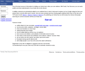 familytreediscovery.net: Family Tree Discovery - Genealogy Ancestor Ancestry Roots Family History
Family Tree Discovery - A family service for generating and sharing with relatives and friends your family tree, family history, family photos, family news, family contact details and much much more.