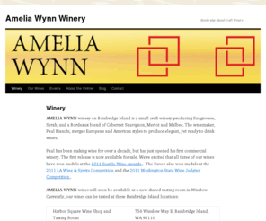 ameliawynnwinery.com: Amelia Wynn Winery - Bainbridge Island craft winery
Amelia Wynn Winery is a Bainbridge Island craft winery producing Sangiovese, Syrah, and a Bordeaux blend of Cabernet Sauvignon and Merlot