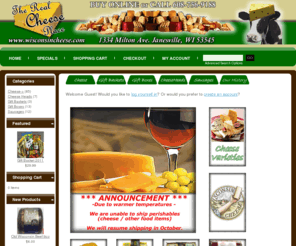 wisconsincheese.com: The Real Cheese Place Wisconsin Cheese Janesville Cheddar Curds Cheese Heads Gift Boxes Baskets Sausage Sharp Aged Colby Baby Swiss Brick Smoked Cheeses Wisconsin Packer Badger Trays
