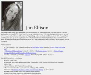 janellison.com: Jan Ellison
Home page of the writer Jan Ellison