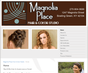 magnoliaplacestudio.com: Home - Magnolia Place Hair & Color Studio in Bowling Green, KY
Home - "May All Who Enter As Guests Leave as Friends " Magnolia Place now features Zija products! 4 day starter trial packs available...