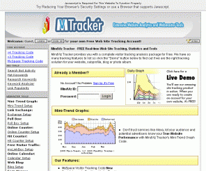 mvtracker.com: MindViz Tracker! - Website Visitor Tracking and Webmaster Tools.
MindViz Tracker! is a free reliable invisible web tracker, customizable hit and online counters and real-time detailed web stats.