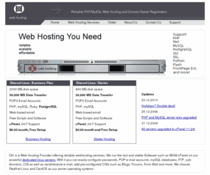 olnevhost.net: Shared Web Hosting Provider: PHP, mySQL, PostgreSQL. WebHosting with cPanel on Linux
Reliable Web Hosting from $4.95/mo. Supports PHP, mySQL, PostgreSQL. Powered by cPanel on CentOS Linux. Dedicated servers from $29 per month