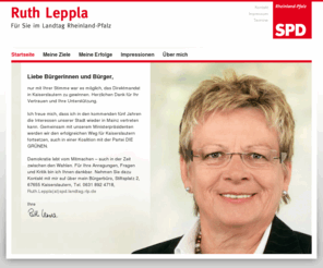 ruth-leppla.de: Ruth Leppla, MdL | SPD Kaiserslautern
Leppla, Ruth MdL. Mitglied des Stadtrates der Universitätsstadt Kaiserslautern. Mitglied des Landtags Rheinland-Pfalz. Ihre Abgeordnete für Kaiserslautern.