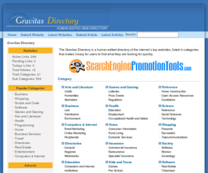 gravitas-directory.com: Gravitas Directory
The Gravitas Directory is a human edited directory of the internet`s top websites, listed in categories that makes it easy for users to find what they are looking for quickly.