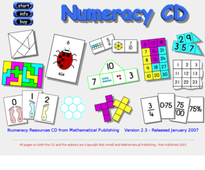 resourcemaths.com: Numeracy Resources CD provides hundreds of very high quality, professionally produced resources and activities.
Numeracy Resources CD by Mathematical Publishing provides hundreds of high quality resources for teaching and learning mathematics.