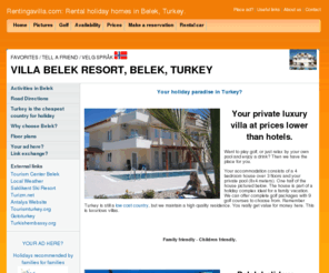 rentingavilla.com: Private rental villa, family friendly golf paradise. Belek, Turkey. Holiday homes.
Rental, vacation, Turkey, holiday, Belek, private pool, golf villa, luxury.