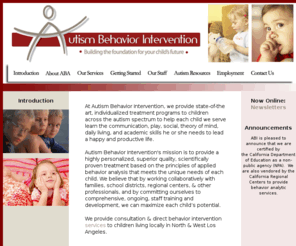 autismbehaviorintervention.com: Autism Behavior Intervention - Building the Foundation for Your Child's Fututre
At ABI, we provide state-of-the art, individualized autism treatment programs to children with autism, PDD, and Asperger's syndrom.