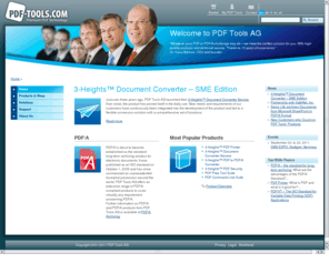 pdf-tools.com: PDF Tools AG - PDF & PDF/A Software - API, Shell, Services
PDF API (SDK) and Command Line Tools for Win, OSX, Linux, Unîx. View, Print, Convert, Merge, Split, Encrypt, Optimize, Fill Forms, Extract Text, Extract Images
