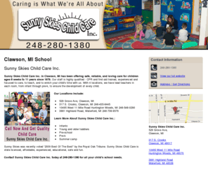 childcareoaklandcountymi.com: School Clawson, MI Sunny Skies Child Care Inc. 248-280-1380
Sunny Skies Child Care Inc. provides Infants,Young & older toddlers & Pre-school services to Clawson, MI. Call 248-280-1380 Now And Get Quality Child Schooling.