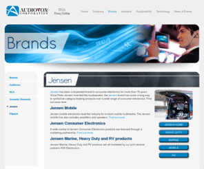 jensen.com: Welcome to Audiovox Corporation
Jensen has been a leader in the automotive, mobile and home audio and video electronics industries since 1935.