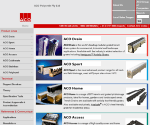 acothailand.com: ACO Polycrete Pty Ltd
Australian manufacturers of stormwater modular trench drains, stainless steel building drainage systems, electrical pits and access covers. 