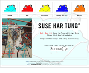 susehartung.com: Suse Hartung / SUSE HAR TUNG
This page presents clothes and textile designs found in Butik POLKA, mainly with unique designs of rain ware, t-shirts and jackets by textile designers SUSE HAR TUNG and Marianne Thiim. The store is located in Copenhagen, Denmark