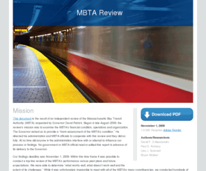 mbtareview.com: MBTA Review, November 2009
An independent review of the Massachusetts Bay Transit Authority (MBTA)