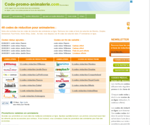 codes-reduc-animalerie.com: 43 codes de réduction pour animaleries
Codes de réduction pour animaleries en ligne, codes et bons de réductions Wanimo, Zooplus, Zubial...