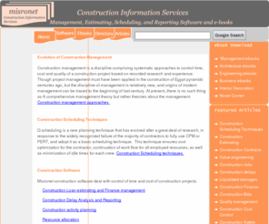 misronet.com: Construction Information Services - Construction Management
Construction management information services include construction software pertaining to scheduling estimating and reporting in addition to an ebook download center, Articles and Directory