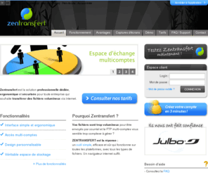123deposez.net: Zentransfert - Transférer/envoyer des fichiers volumineux
Zentransfert - solution professionnelle d'échange de fichiers volumineux.