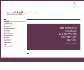 musikkulturschule.net: Musikkulturschule - Startseite
Die Musikschule Musikkulturschule bietet Musikunterricht - Musikkurse - Instrumentalunterricht - eine Schreibwerkstatt für Ihre kreative Bildung.