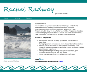 rainwaves.net: Rachel Radway
Samples of Rachel Radway's writing