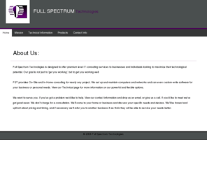 fullspectrum-tech.com: Full Spectrum Technologies
Full Spectrum Technologies, Full Spectrum, FullSpectrum, custom online secure database, IT, IS, computer, consulting, web, webpage, design, custom, database, Oracle, software, online, secure