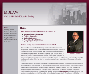 getmdlaw.com: Lawyer. Auto-Truck accidents, Medical Malpractice, Abuse, Negligence, Serious Bodily injury. Archbald, Pennsylvania.
Law Offices of Michael Gleeson, Archbald, PA. Auto-Truck accidents, Medical Malpractice, Abuse, Negligence and Serious Bodily injury. Serving the cities of Allentown, Scranton, Stroudsburg and Wilkes Barre, Pennsylvania.