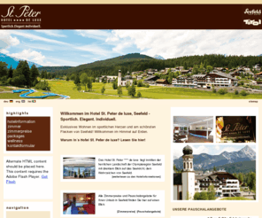 theresia-seefeld.com: Hotel in Seefeld: Hotel St. Peter de luxe **** - Urlaub in Seefeld, Tirol, Österreich, Austria
Das Hotel St. Peter **** de luxe  liegt inmitten der herrlichen Landschaft der Olympiaregion Seefeld mit direktem Blick auf das Seekirchl, dem Wahrzeichen von Seefeld.