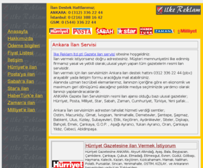 ankarailandunyasi.com: Ankara İlan Servisi
Ankara Seri İlan Servisi- 0(312)336 22 44 - 0 (544) 336 22 44, Hürriyet-Posta-HaberTürk-Star-Sabah seri ilan sayfaları, ilan örnekleri, seri ilan teknik bilgileri, seri ilan formunu bu kategoride bulabilirsiniz.