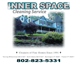 innerspacecleaning.com: Inner Space Cleaning Service
Experienced House Cleaning Services provided by a  trustworthy, courteous and professional crew; Williamstown MA, Bennington VT, Pownal, VT. (802) 823-5331