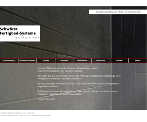 schwoererbathrooms.com: Schwörer Bauindustrie: Fertigbäder von hoher Qualität in Leicht- und Massivbauweise für Hotels, Kliniken, Pflegeheime und Wohnbauten: Startseite
Anbieter von Qualitativ hochwertigen Fertigbädern und Nasszellen in Leicht- und Massivbauweise aus Berlin