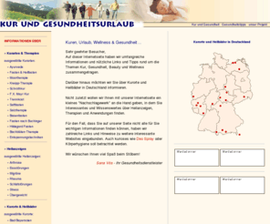 kur-und-gesundheitsreisen.de: Informationen über Kuren, Urlaub, Wellness und Gesundheit - Startseite
Auf dem Portal finden Sie Informationen sowie nützliche Tipps und Links zu den Themen Kur, Urlaub, Wellness und Gesundheit.