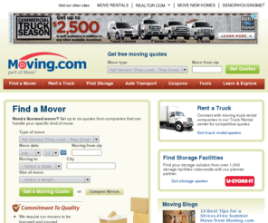 erelocationtools.com: Moving Companies | Movers | Moving Services - Moving.com
Manage moving and relocation process with our moving van line, moving truck rental quotes, home mortgage quotes and calculators, self-storage search, address change, utility transfer, and city profiling at Moving.com.