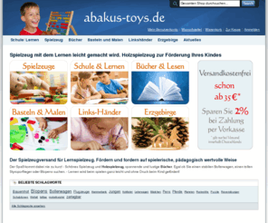 abakus-toys.com: Lernspielzeug zur Förderung Ihres Kindes bei abakus-toys.de
Abakus - toys bietet Spielzeug vom Holzspielzeug bis hin zu Lernspielzeug und Förderspielzeug. Wir führen eine breite Auswahl an Produkten wie zum Beispiel Nikitin vom Logo Verlag, IQ - Spiele die zur Steigerung der Aufmerksamkeit dienen.