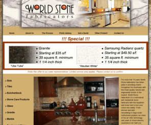 worldstoneonline.com: World Stone Fabricators
World Stone Fabricators is the leading  fabricator and installer of natural stone in Charlotte and Raleigh/Durham, NC areas. World Stone also works with engineered stone, Quartz and recycled stones. World Stone is committed to excellent service, craftmanship, prompt delivery and a competitive pricing. Please contact us to add more value to your home or business.