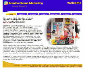 creativegroupmarketing.com: toy agents for toy inventions, inventors and toy licensing and toy marketing
Creative Group Marketing is a toy licensing firm toy marketing and toy agents to help toy inventions and inventors with new ideas specializing in toy children games juvenile toys board games interactive books baby products, hobby, sports products such as Airzooka.