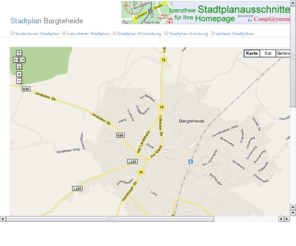 stadtplan-bargteheide.de: Stadtplan von Bargteheide
Stadtplan und Stadtpläne von norddeutschen Städten, Stadtpläne für die eigene Homepage, Stadtplan in eigener Website verwenden, lizenzfreie und kostenlose Stadtpläne, Postleitzahl suchen, Hamburg, Ahrensburg, Bargteheide, Norderstedt, Pinneberg, Reinbek, Glinde, Trittau, Bremen, Schwerin, Rostock