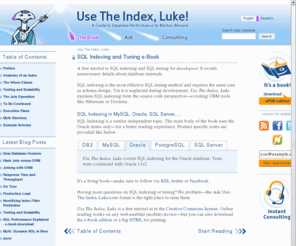 usetheindexluke.com: SQL Indexing tutorial for MySQL, Oracle, SQL Server, PostgreSQL, …
Free SQL indexing tutorial for MySQL, Oracle, SQL Server and others. Get fast responses instead of slow queries. Use The Index, Luke!