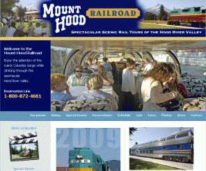 mthoodrr.com: Welcome to the Mount Hood Railroad - Spectacular and Historic Railroad in the Scenic Hood River Valley
Enjoy the scenic Columbia River Gorge then climb to the foothills of Mt Hood Oregon on the historic Mount Hood Railroad. Offering scenic narrated excursion train rides, fine dining and special events including Thomas the Tank Engine and the Polar Express.