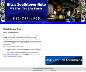 autorepairdekalbillinois.com: Auto Repair DeKalb, IL ( Illinois ) - Ritz's Southtown Auto
Ritz's Southtown Auto is an auto repair shop in DeKalb, IL that offers auto repair services from brakes, tune ups, and more. Call 815-981-4848.