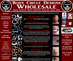 wholesalebodyjewelrystore.com: Wholesale Body Jewelry and Body Piercing Accessories Store
We manufacture premium hand crafted wholesale body jewelry and body piercing accessories in 316LVM surgical stainless steel, implant grade titanium, and 14k gold, including tongue jewelry, belly jewelry, nose jewelry, navel jewelry, lip jewelry, and septum jewelry.