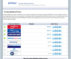 proclearmultifocalprices.com: Shop the Cheapest Proclear Multifocal Prices, online deals and discounts.
Get Sale Priced  Proclear Multifocal prices. Compare the cheapest retailers for a discounted price lower  on Proclear Multifocal contacts online.