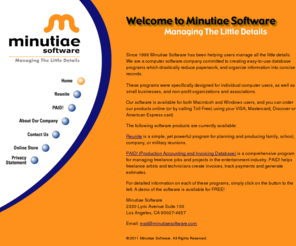 minutiaesoftware.com: Welcome To Minutiae Software | Managing The Little Details
Minutiae Software offers powerful, easy to use database
         solutions for specifc information management challenges.