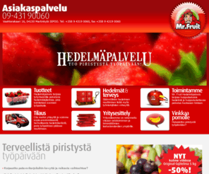 hedelmapalvelu.fi: Hedelmäpalvelu tuo piristystä työpäivään - Hedelmätoimitus
Hedelmäpalvelu tarjoaa työyhteisöille palveluna hedelmälajitelmaa, joka toimitetaan suoraan työpaikalle. Hedelmäpalvelu raikastaa kokoukset!